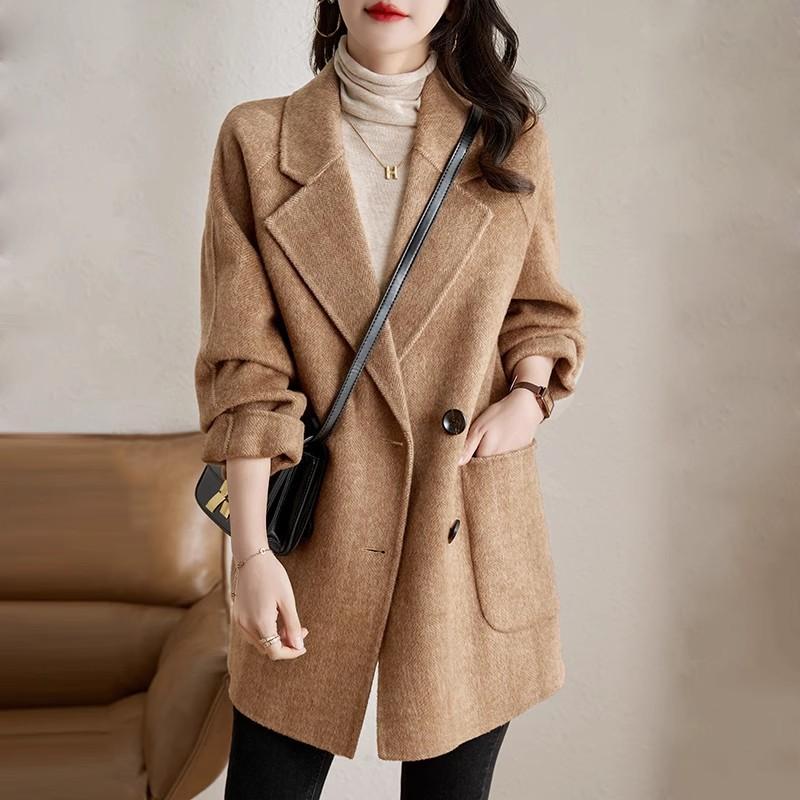 

Новое осенне-зимнее розовое шерстяное пальто женское средней длины, корейская версия шерстяного пальто, обладает повседневным характером 4XL