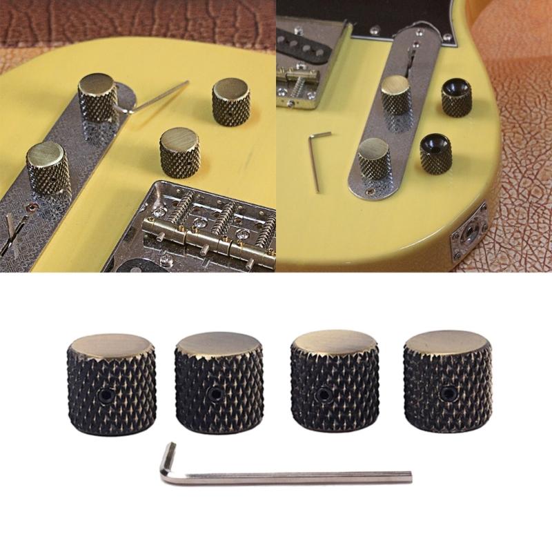 Set of 4Pcs Guitar Knobs Bronze-coloured Volume Tone Control Knobs with Wrench Replacement Speed Knobs for Bass Guitar