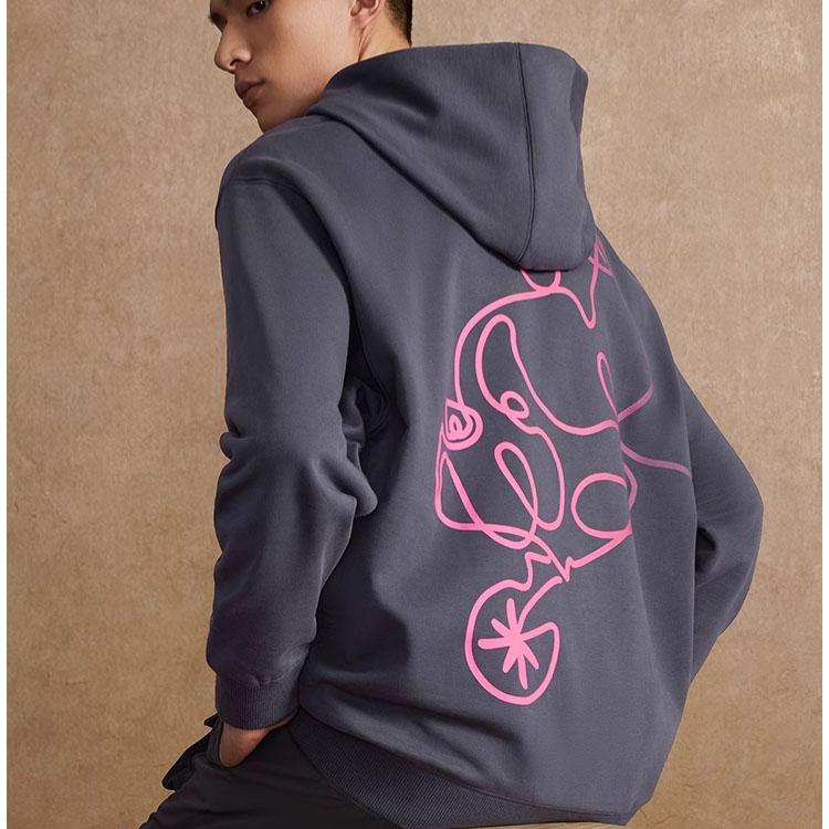 Li Ning Wade Series Cartoon Print Pullover Hoodie Unisex hoodies Cold-Sand-Black AWDTC61-6