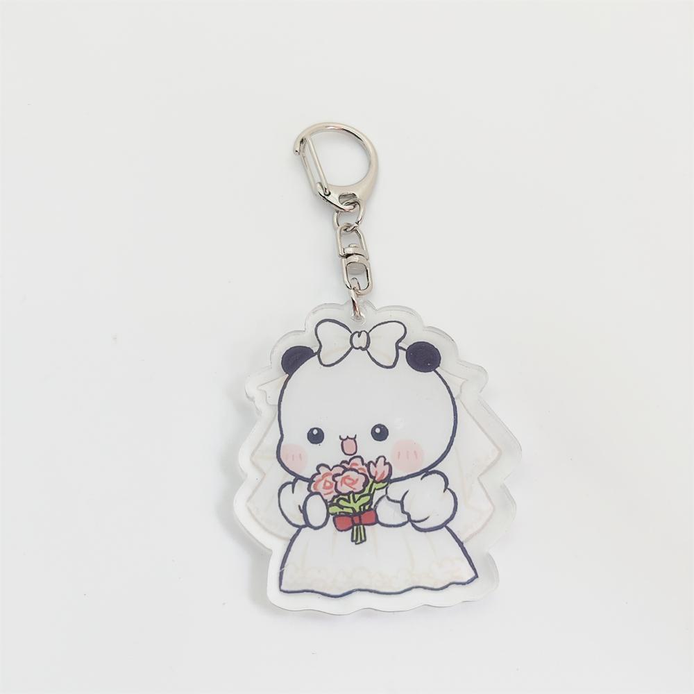 Cute  La bubuDudu Keychain Figure Couple Baby Grey Bear White Panda Key Chain Car Ring Jewelry Gifts Bag Pendant Accessories