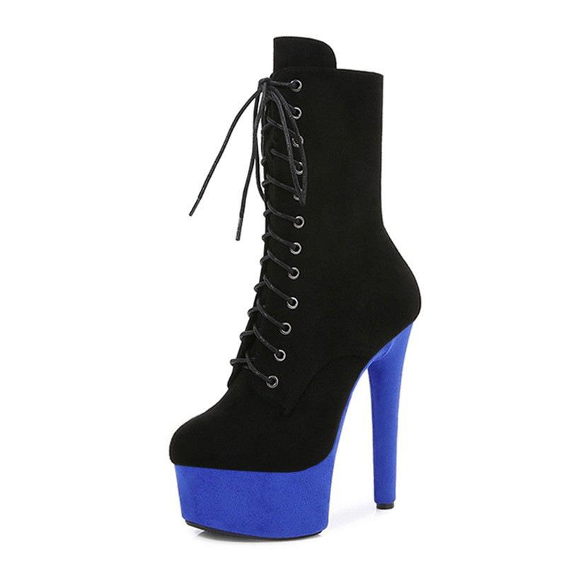 15Cm suede short boots model catwalk shoes women's runway sexy high heels pole dance boots