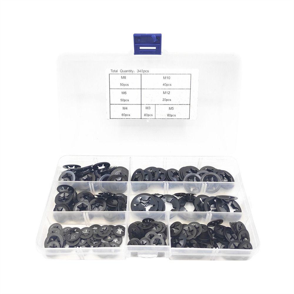 

340шт 7 размеров звездчатые стопорные шайбы черные скоростные зажимы шайбы машинное оборудование