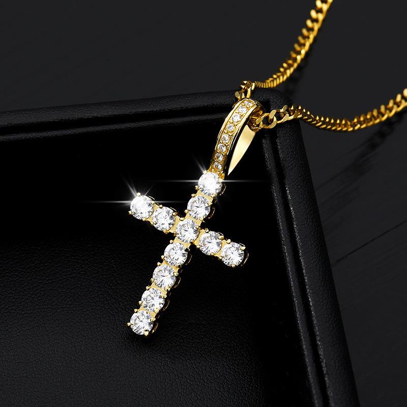 Unisex Hip Hop Copper Pendant with Inlaid Zirconia Cross Necklace