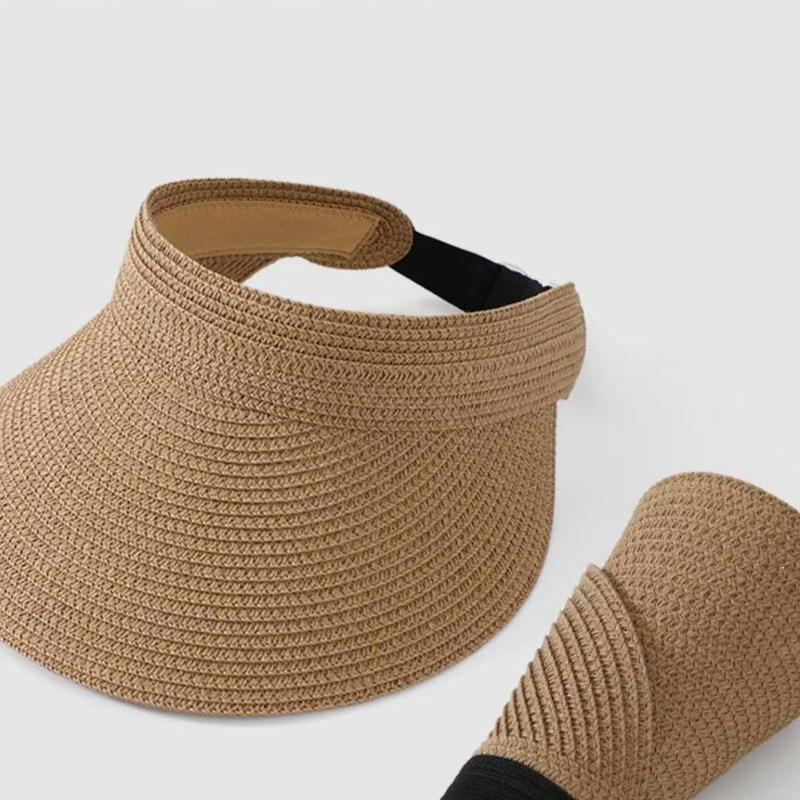 Upf50+ Wide Brim Visor Hat For Women Straw Beach Sun Visor Foldable Ponytail With Uv Protection Summer Straw Hat Beach Hats