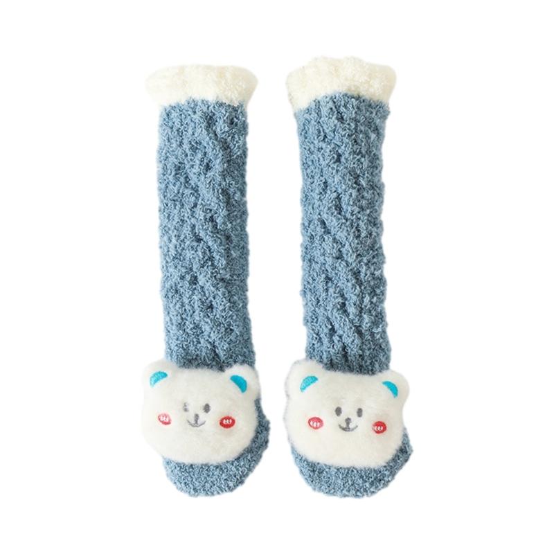 

1 Pair Cute Cartoon Animal Socks Soft Breatahble Warm Footwear Non Slip Floor Socks with Doll Decor for Autumn Winter