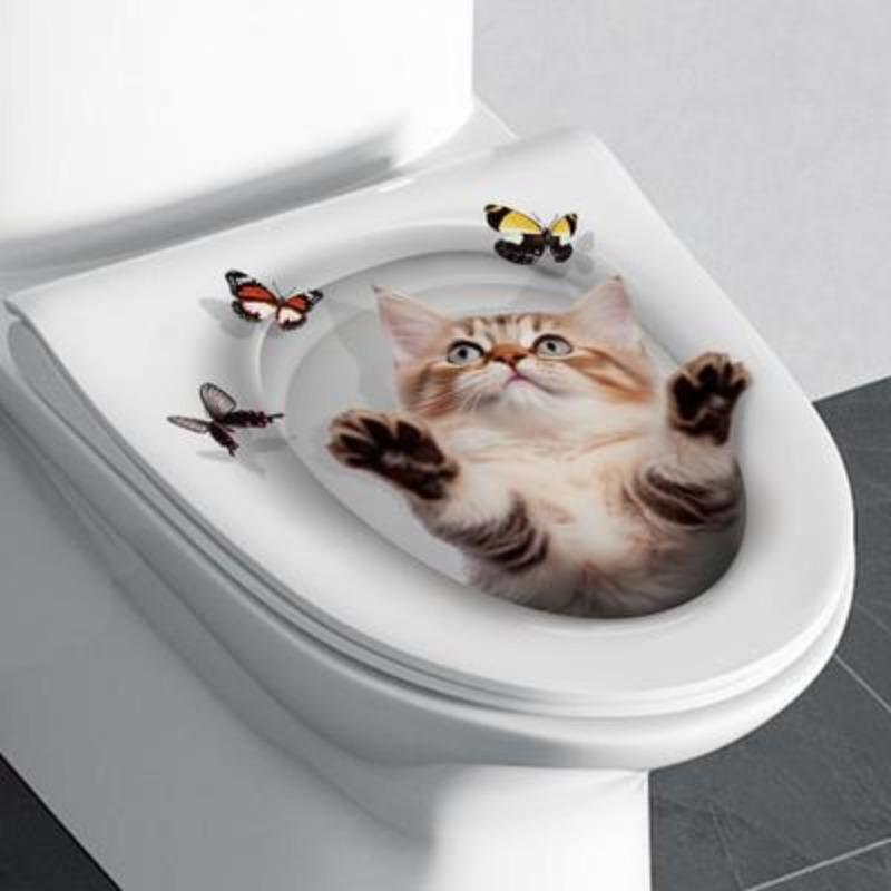3D Cartoon Vivid Cat Toilet Stickers, Cute Animal Dog Squirrel Toilet Stickers, Bathroom Decoration, Waterproof Stickers