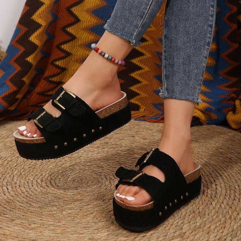 Large Platform Birkenstock Sandals Spring/Summer New Metal Buckle Beach Shoes