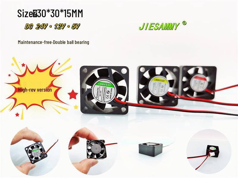 

JIESAMMY 3015 Double Ball Bearing High RPM Fan 24V/12V/5V 30x30x15MM Heat Dissipation 12V 2.54mm plug 28CM