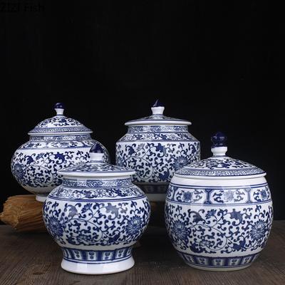 Tanque de Almacenamiento de Porcelana Azul y Blanca Cerámica con Tapa Decoración de Entrada de Sala de Estar Tetera Caramelo Objeto Pequeño Tarro de Almacenamiento Familiar