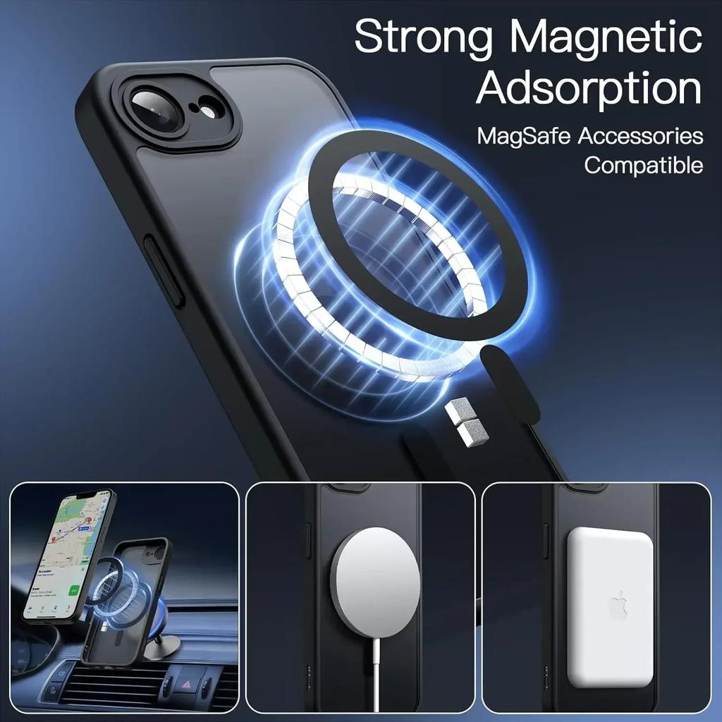 Matný Průhledný Kryt pro Magsafe pro iPhone 16E Magnetické Bezdrátové Nabíjení Nárazuvzdorný Kryt pro iphone 16 15 14 13 Pro Max Plus Coque