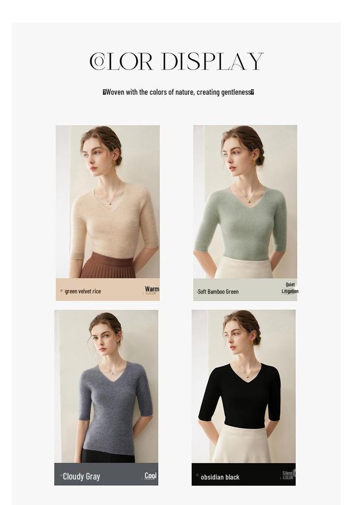 Women's Slim-Fit V-Neck Cashmere Sweater - Flattering Knit Base Layer for Autumn/Winter