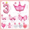 Princess 3rd Birthday Party Decorations 40 Inch Large Pink Crown 3 Balloon for Girls’ Princess Supplies Favors Anniversaries