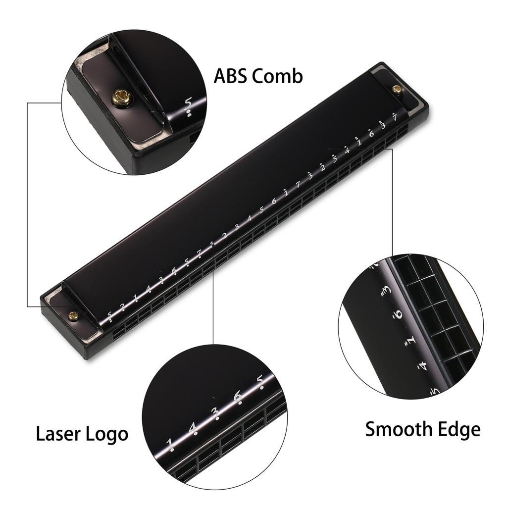 Harmonica Professional Harp Armonica Key of C 24 Hole Polyphony Diatonic Mouth Organ with Case for Blues Folk Jazz Pop