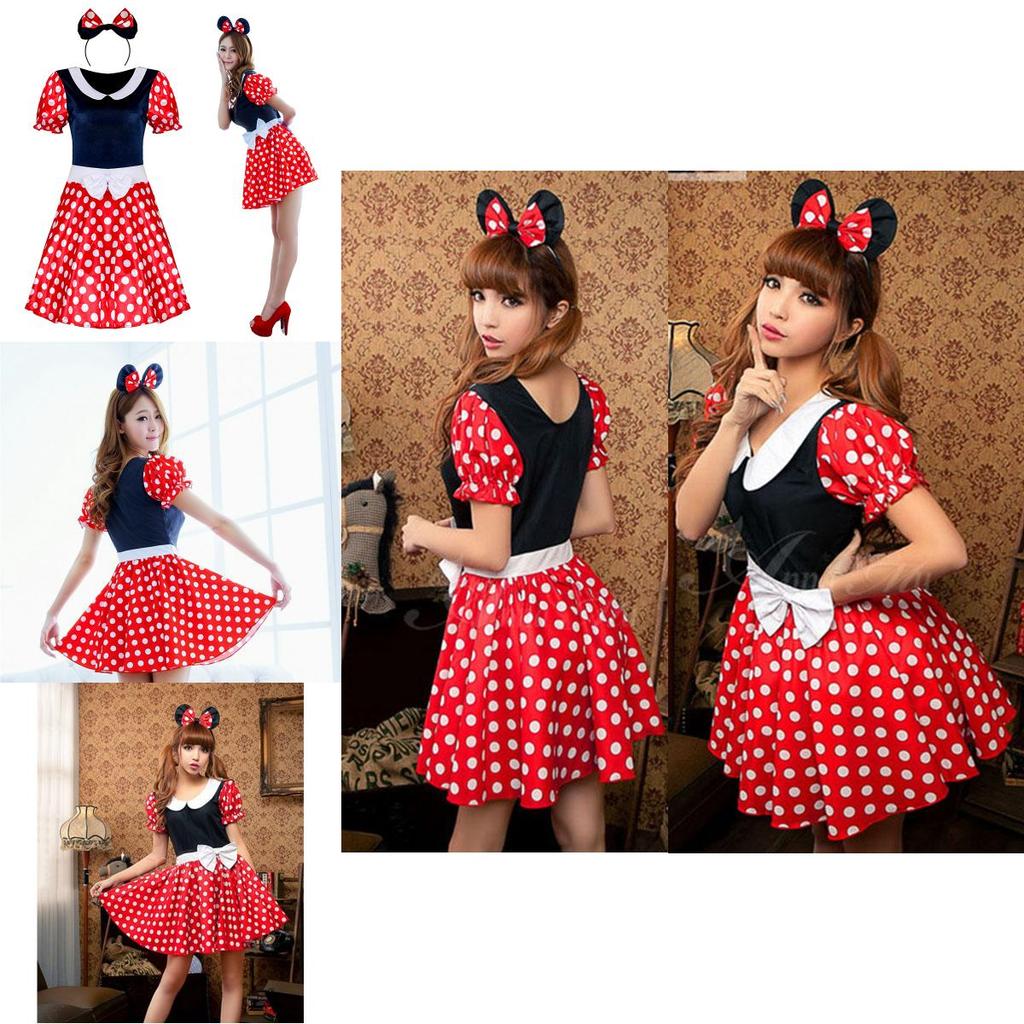 Charming Breathable Minnie Mouse Costume For Women In Red And Black Spandex
