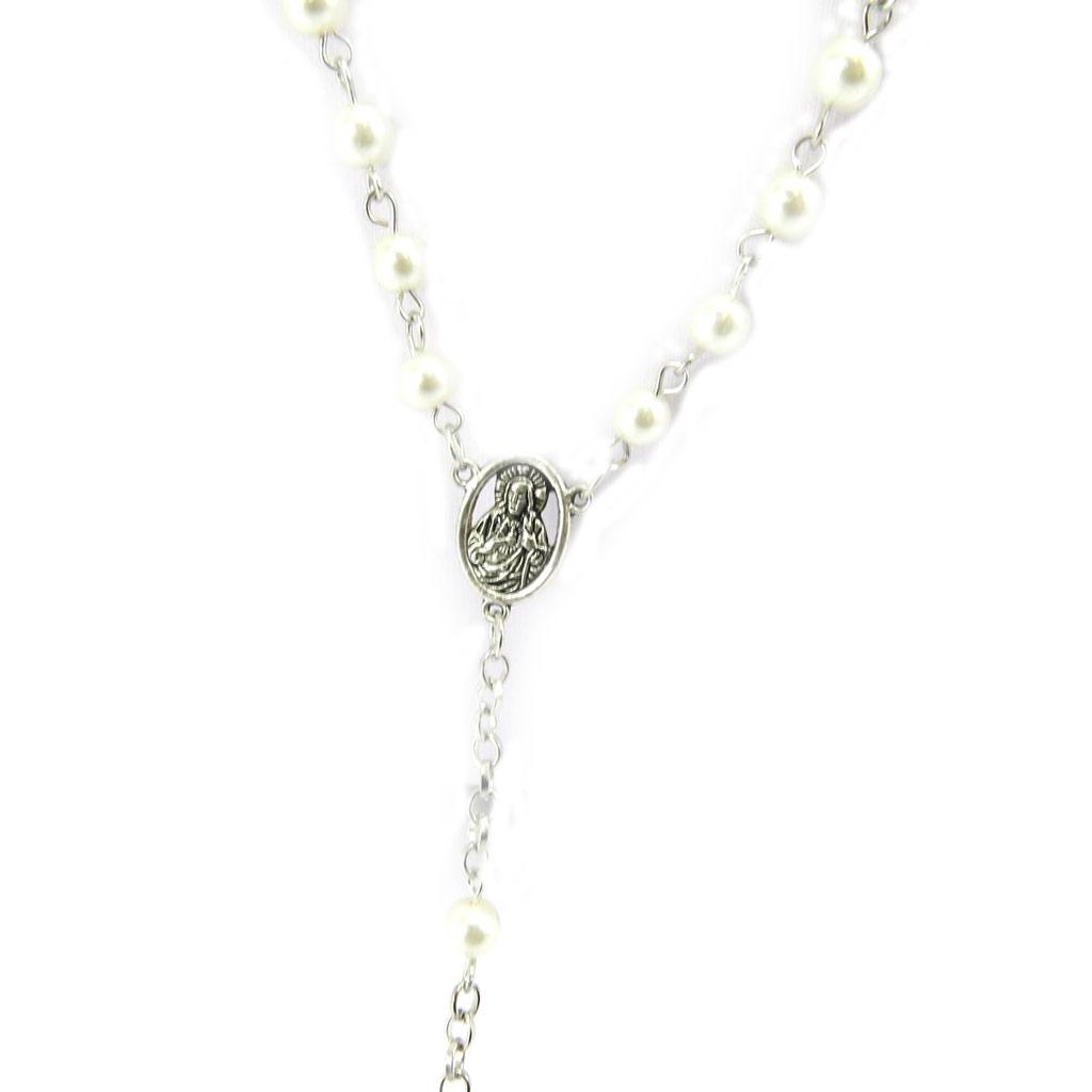 Les Trésors De Lily [L1641] - Silver Ivory 'Mystic Cross' Designer Necklace