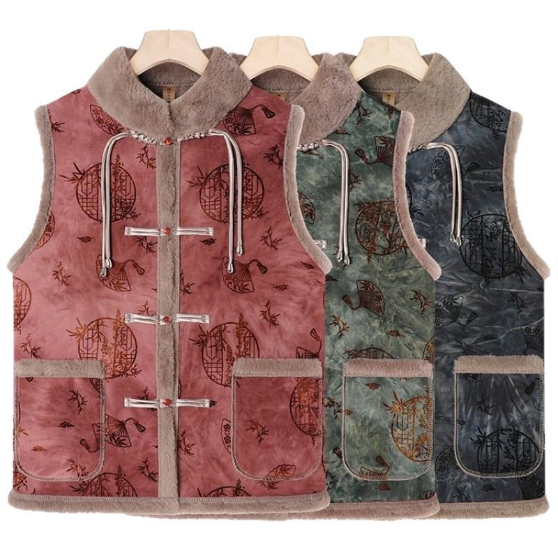 Home velvet padded vest jacket women's warm outer wear floral cotton vest autumn and winter wear