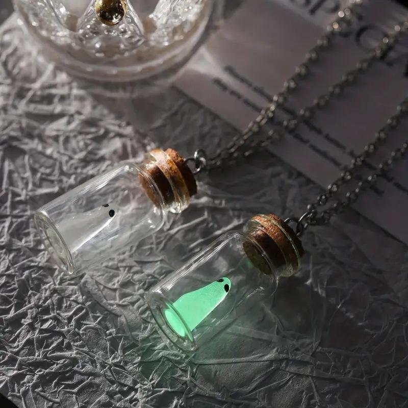 Halloween Glow Tiny Ghost In A Bottle Pendant Necklace for Women Jewelry Festival Gifts