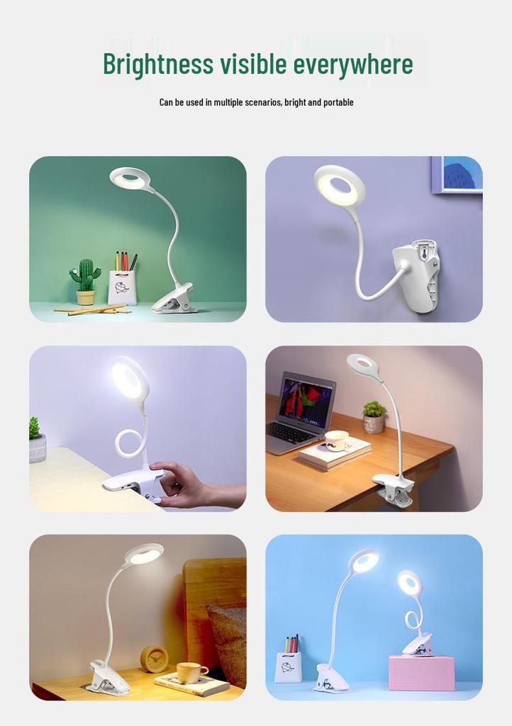 Kuailingtong LED Clip Desk Lamp - New Chinese Style, USB Charging, Dual-use, Eye Protection for Children's Room.