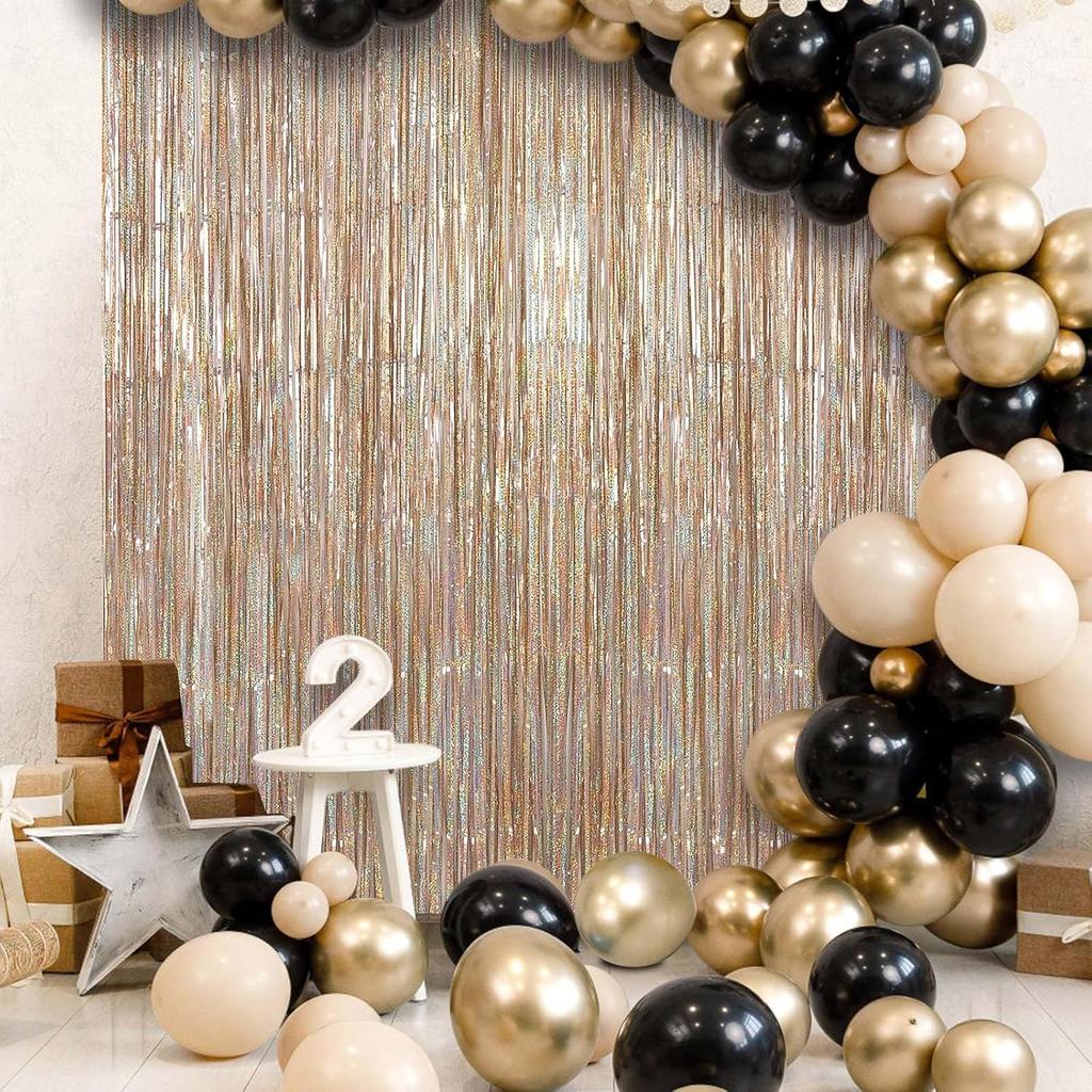 2 Pack Fringe Curta Backdrops, Foil Fringe Curta, Door Streamers for Birthday Wedding Bridal Shower Holiday Graduation Party Decorations, Photo Booth