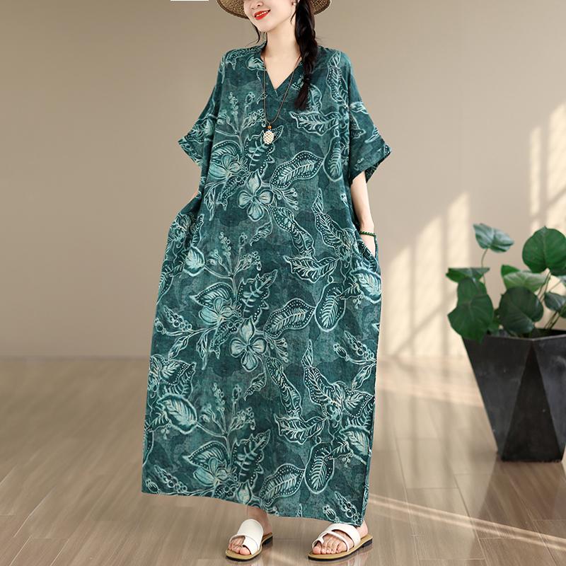 DIMANAF 2026 New Women Plus Size Summer Casual Long Dress Cotton Loose Oversize Maxi Print Floral Beach Sundress