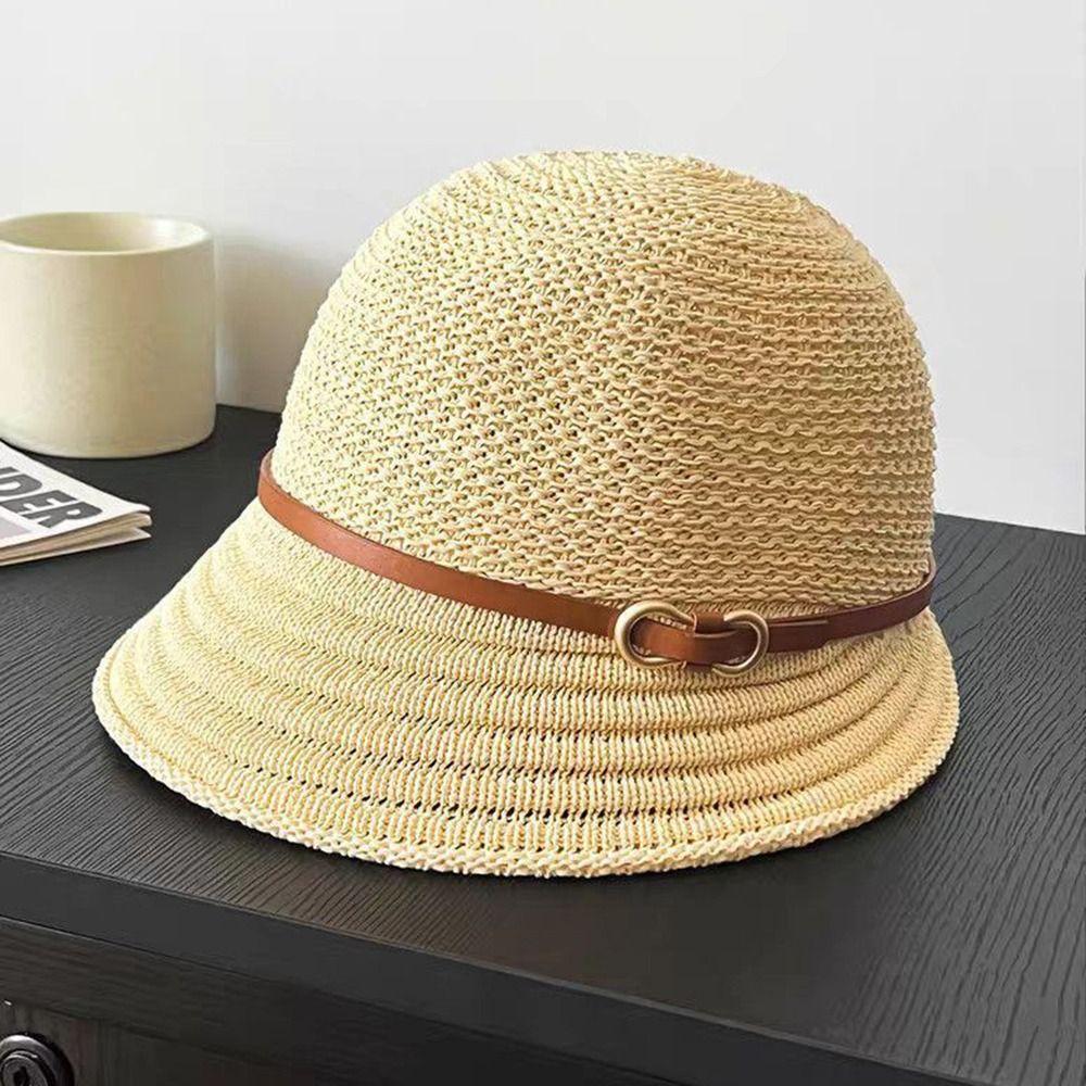 Fashion Wide Brim Straw Bucket Hat Breathable Lightweight Sun Hat Uv Protection Beach Hat Outdoor