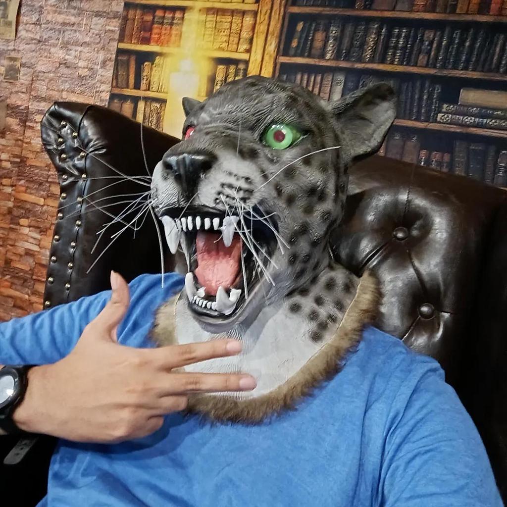 Animal Headgear Mask, Realistic Gray Leopard Mask