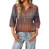 Women's fashionable and casual summer V-neck patchwork three-quarter sleeve plaid print top