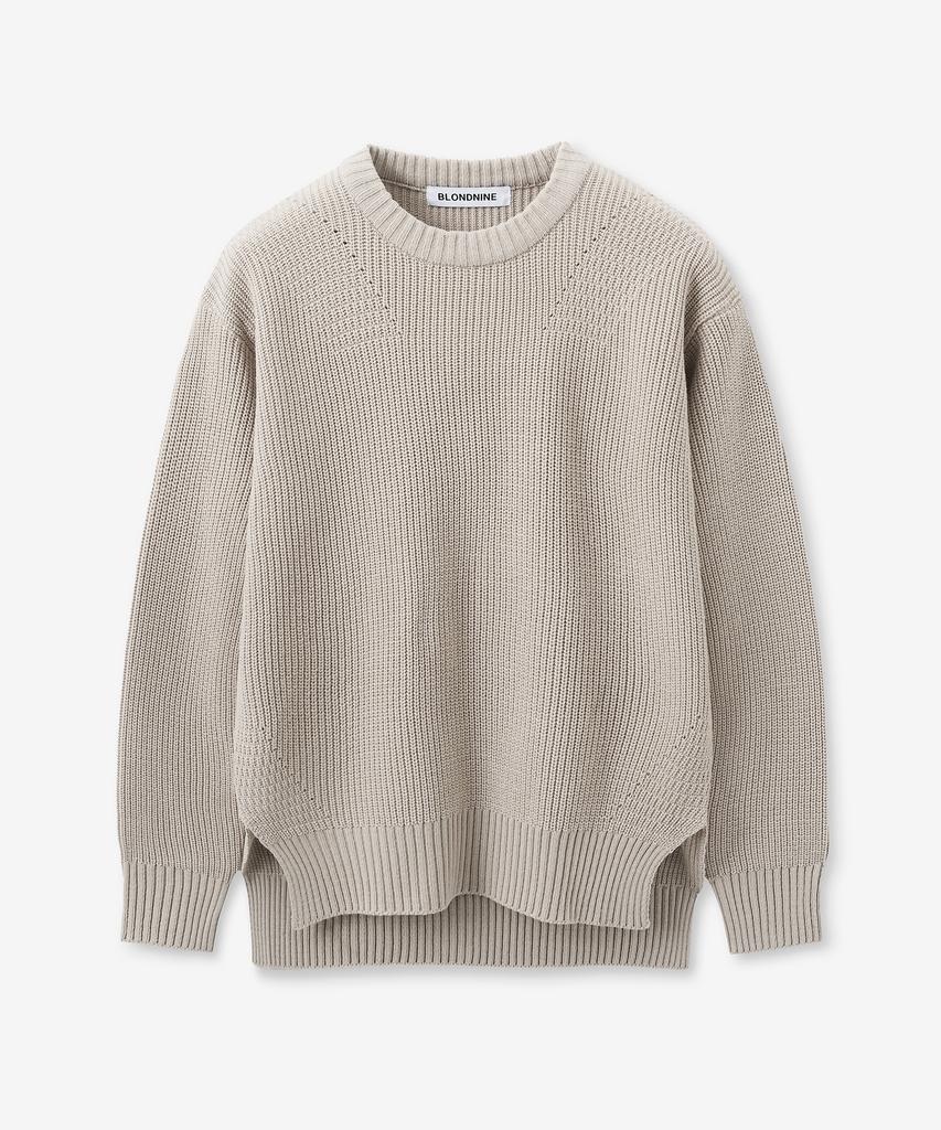 BLOND9 Asymmetrical Wool Crewneck Pullover_Sand