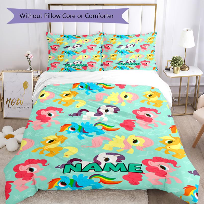 Little Pony (13) Customize Your Name Bedding Set Breathable Duvet Cover with Pillowcases Home Decoration Birthday Gift
