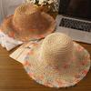 Summer Colorful Woven Straw Hat For Seaside Vacation Breathable Hollow Out Large Brim Uv Resistant Sun Hat