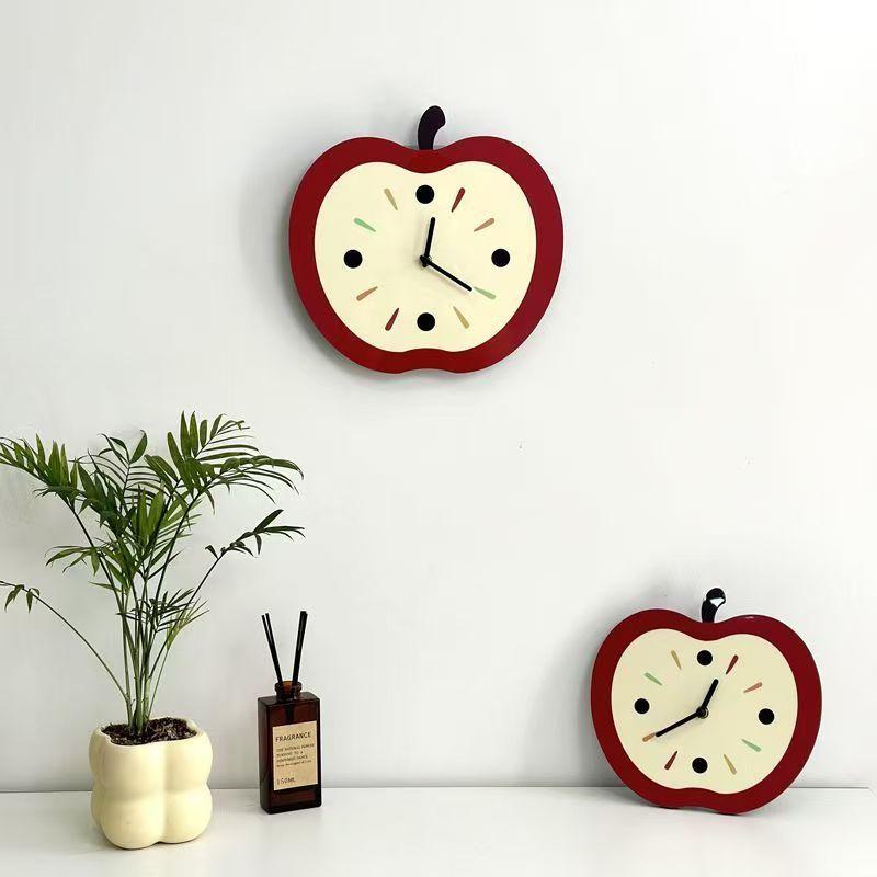 Neue Kreative Apple Wanduhr Heimdekoration Uhr Desktop Ornamente Leise Stanzfreie Wandhängende Uhr Ständeruhr