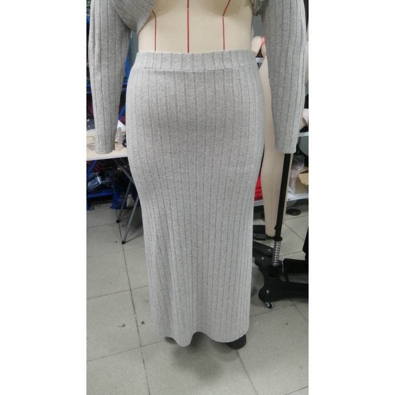 Fashion High Waist Side Slit Slim Knit Midi Skirt For Women