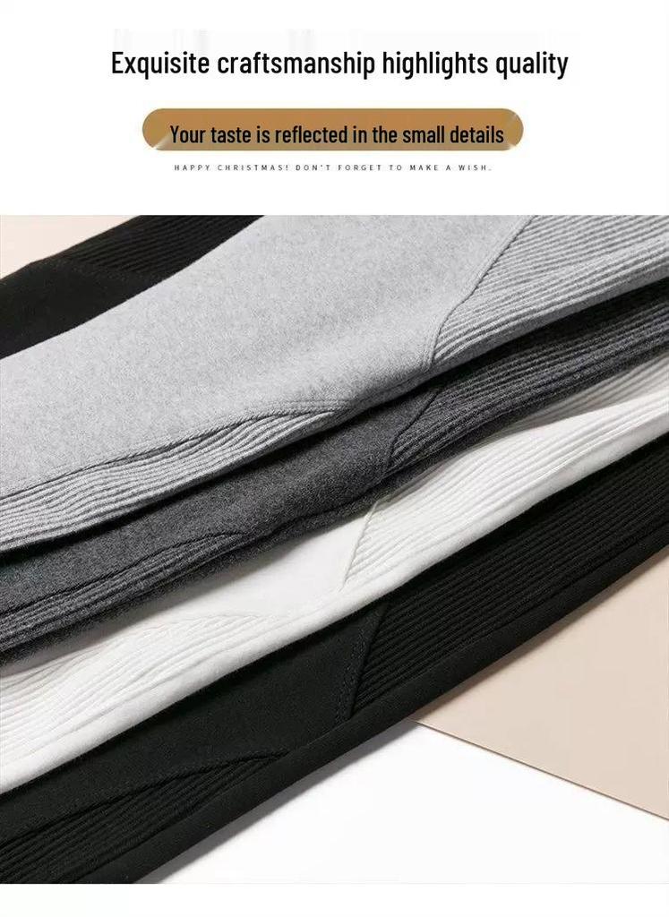 Gray High-Waist Ribbed Leggings for Women – Versatile, Slimming, Plus Size, Stretchy Patchwork Pants for Spring & Autumn