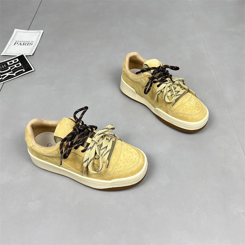 

Туфли на толстой подошве с цветной лентой и пшеничным пирогом, женская пара повседневной обуви, новые универсальные туфли Dexun 2025 года, модная нишевая весенняя кожа 35 жёлтый