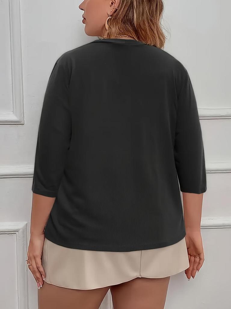 Plus Size Women's Elegant Four-Button Half-Sleeve Elastic Cardigan Jacket - 2025 Edition