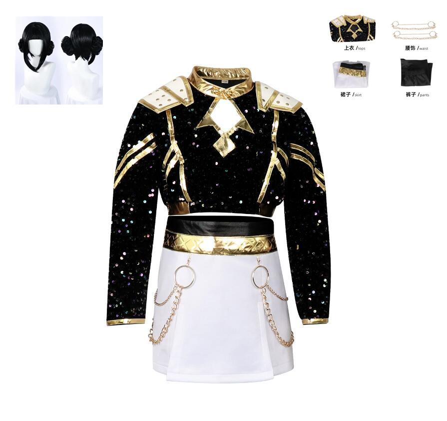 PÅ LAGER Rumi Mira Zoey Cosplay Kostyme kpop Svart Gull Halloween Kvinne Familie Jenter Cosplay Rask Levering