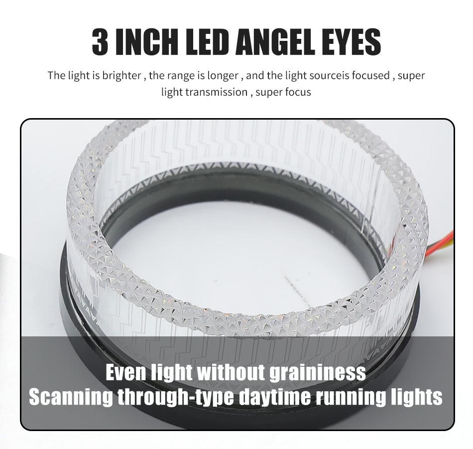 WANGHOI 5D 3.0" Dual-Light Angel Eye Lens, 595mm, White/Yellow with Steering Function