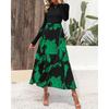 Women's Floral Print A-Line Dress Long Sleeve Crew Neck Midi Dress