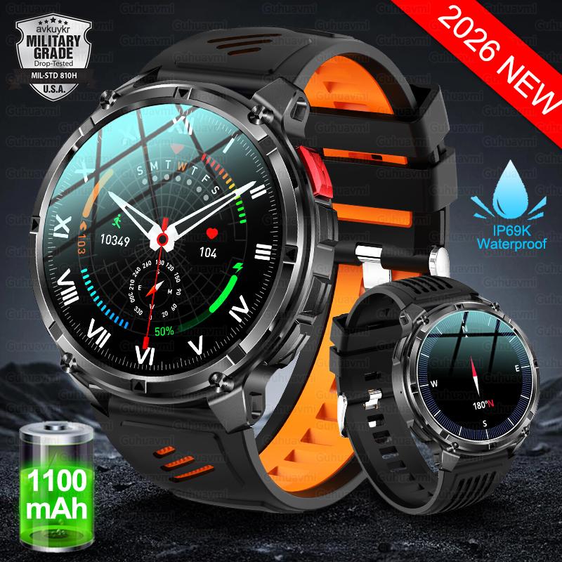 1100mAh Large Battery Durable Adult Smart Watch GPS Strong Flashlight 10ATM Waterproof BT Call Sport Smartwatch Men