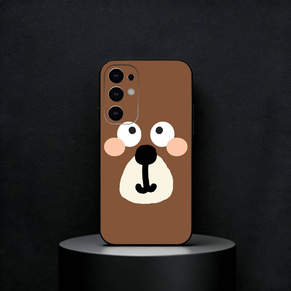 Cute Brown Bear Phone Case For Samsung S25,S24,S23,S22,S21,S20,Ultra,Plus,FE Black Soft Cover