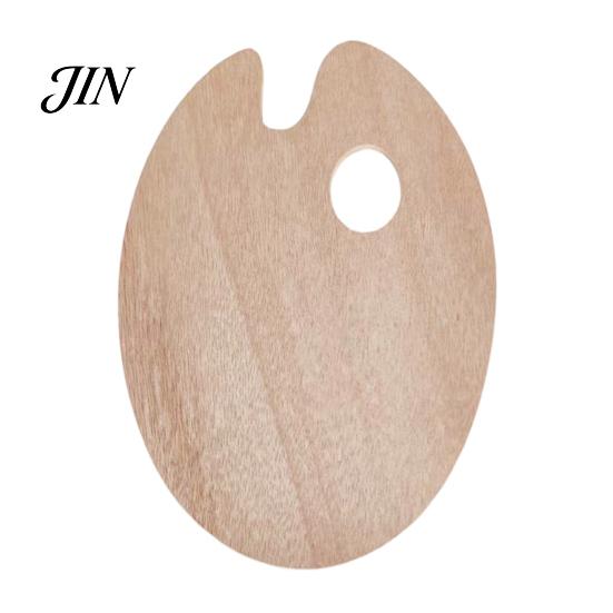 Artist Painting Tray Wooden Paint Palette with Thumb Hole for Oil, Acrylic, Ergonomic Watercolor Painting, Oval-Shaped Wood Art Artists