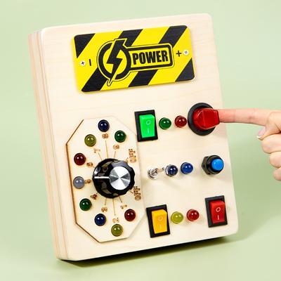 Interactive Wooden Busy Board with 7 LED Light Switches Boosts Fine Motor Skill,Sensory Development,Colorful Educational Toy for Youngsters