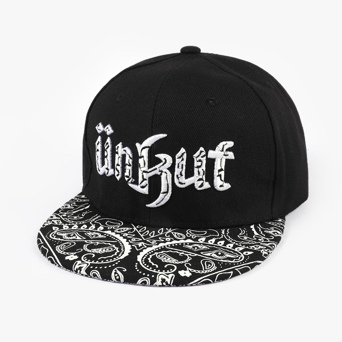 - Geborduurd Lettertype Multi-Walnootbloem Harde Top Platte Rand Hoed voor Feest Straatfotografie One Size black
