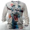 Mens Long Sleeve T Shirt Cartoon Animal Print Casual Loose Fit Round Neck Tee Teens
