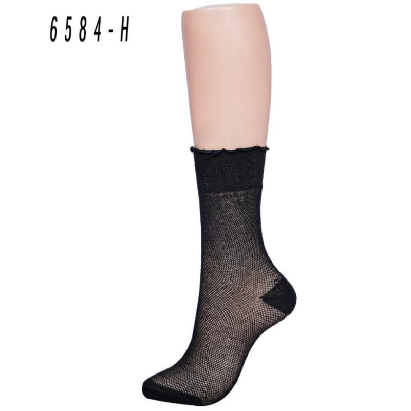 Ladies Spring and Autumn Thin Mesh Hollow Breathable Simple Solid Color Hollow Ear Side Pile Socks