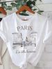 Vintage Elegant O-neck Short Sleeved 2D T-shirt Paris Tower Printed Top High-quality Comfortable And Minimalist Women's Clothing