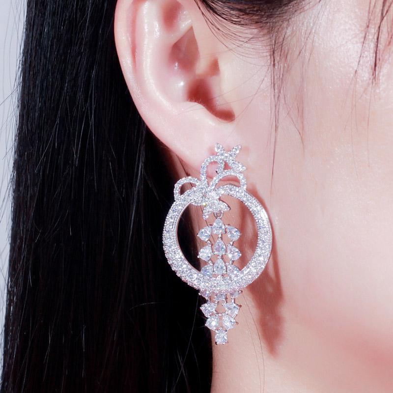 CMM Geometric Round Dangle Drop Long Royal Blue Earrings Luxury Women Wedding Evening Party Jewelry