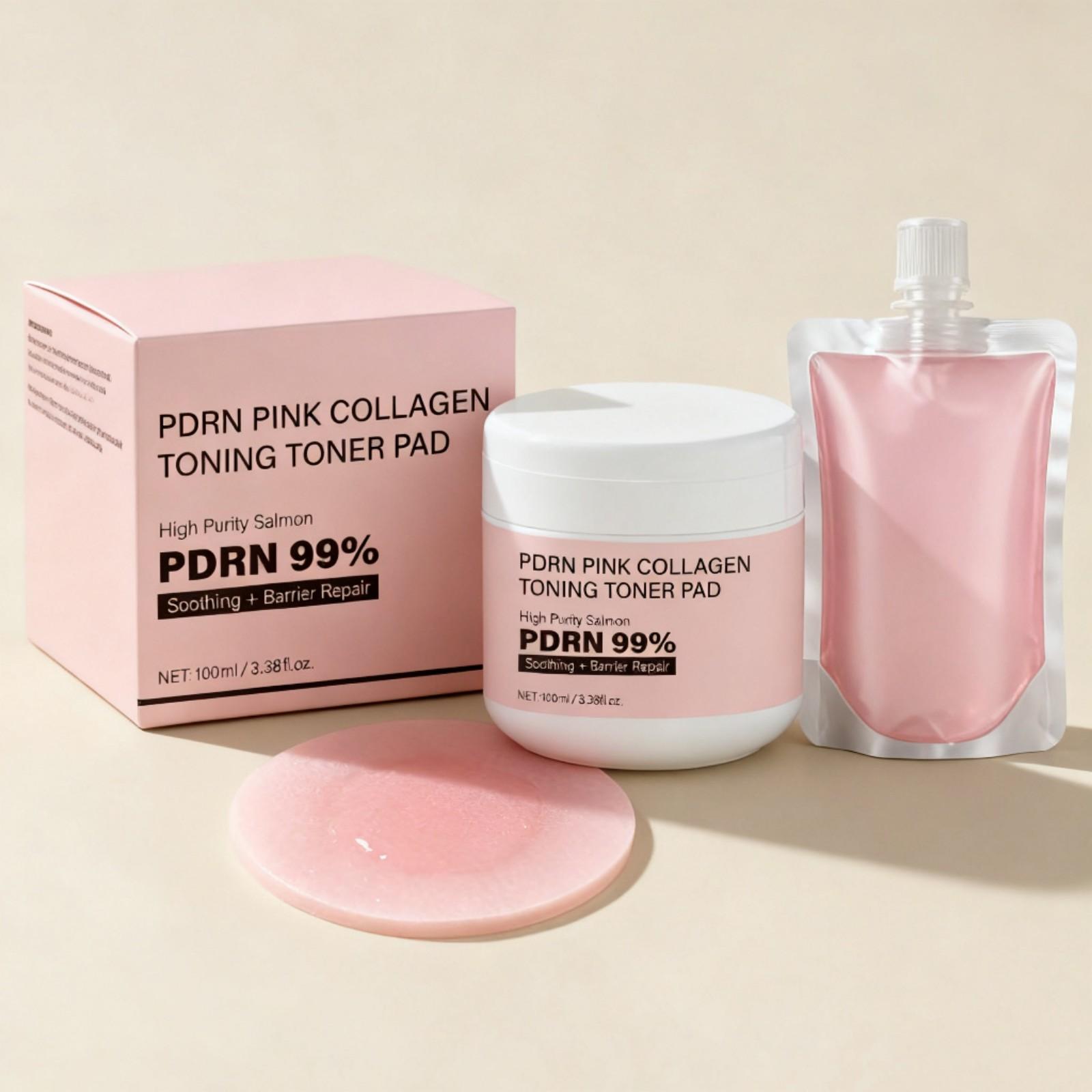 

PDRN COLLAGEN TONER PAD Soothing Uneven Skin Tone 60Pads One Size рожевий
