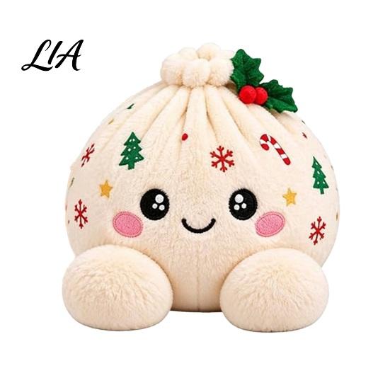 Cartoon Steamed Bun Plushie Christmas Plush Dumpling Toy with Steamer, Stress Relief Stuffed Decoration Squeeze Toy, for Holiday Steamer