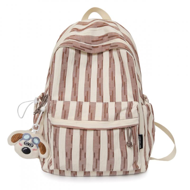 Student High-Value Backpack Fresh Striped Niche Design Double-Shoulder Bag Korean Style Casual Versatile Lightweight Backpack